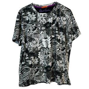 Robert Graham Black White Burnout Graphic Crewneck Shirt EUC #0971